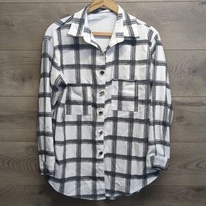 Unbranded Plaid Shacket Oversized Flannel Jacket Black White Unisex L/XL